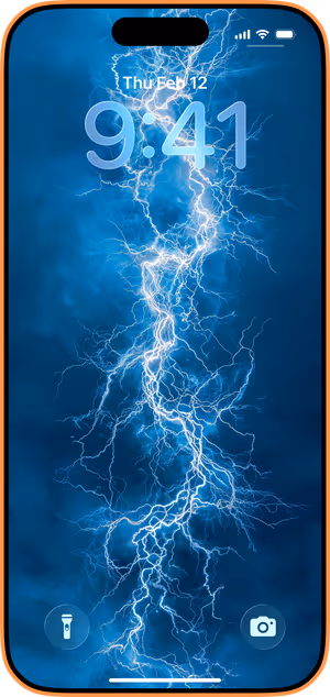 Wallpaper preview on iPhone 17 Pro Max running iOS 26 - Electric Blue Strike