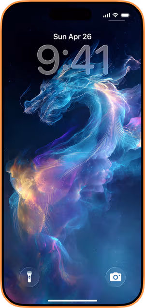 Wallpaper preview on iPhone 17 Pro Max running iOS 26 - Ethereal Nebula Dragon
