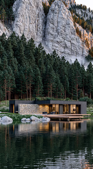 Modern Mountain Cabin — iPhone lock screen wallpaper