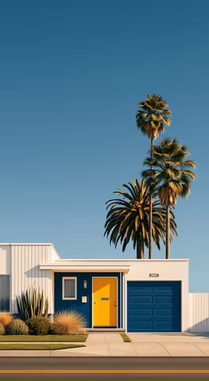 Modern Palm House Blue Gold — iPhone lock screen wallpaper