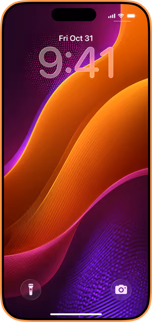 Wallpaper preview on iPhone 17 Pro Max running iOS 26 - glossy ribbon waves