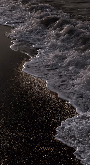 Dark Ocean Foam Gold Shore — iPhone lock screen wallpaper