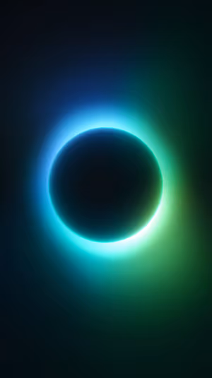 Minimal neon eclipse centered on deep black with a vivid teal to green glowing ring ultra hd iPhone background.