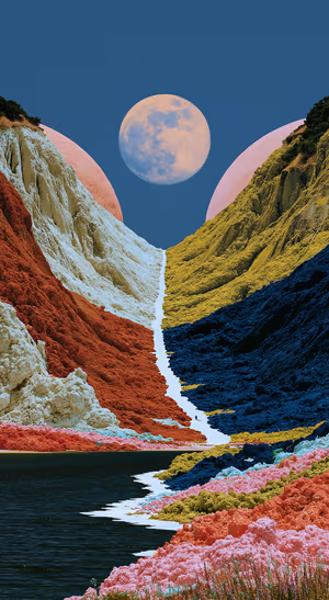 Chromatic Moon Valley — iPhone lock screen wallpaper