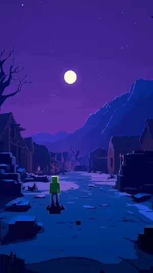 Moonlit Pixel Village