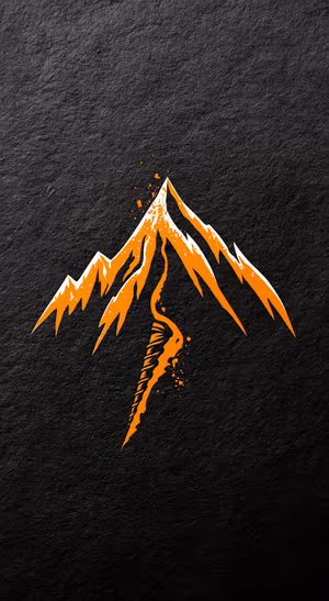 Graphic mountain peak centered on a black textured background in an orange and black aesthetic.