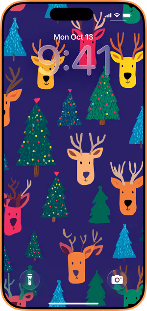 Wallpaper preview on iPhone 17 Pro Max running iOS 26 - Joyful Reindeer Pattern
