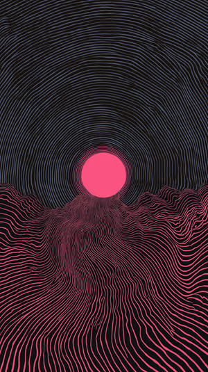 Synthwave neon sunset with glowing pink sun above magenta contour waves on a black background ultra HD wallpaper.