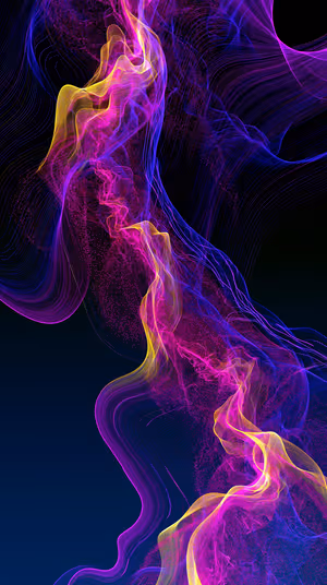 Abstract neon ribbons on dark blue background in vibrant purple, pink and yellow fluid aesthetic, ultra HD image.