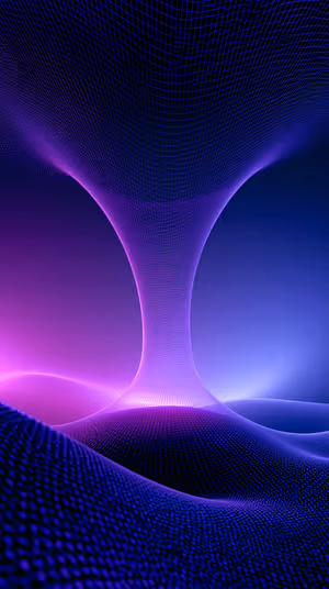 Futuristic 3D wireframe vortex centered on a purple blue background in a neon mesh aesthetic, ultra HD.
