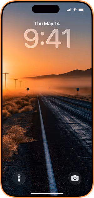 Wallpaper preview on iPhone 17 Pro Max running iOS 26 - Golden Desert Road
