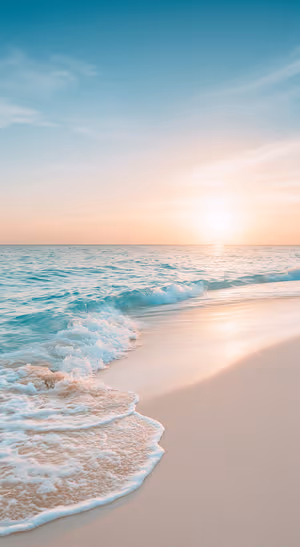 Minimalist ocean shoreline at sunset with blue and peach tones in a serene aesthetic.