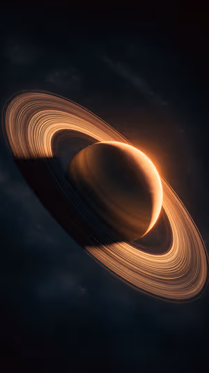 Cinematic Saturn with glowing golden rings centered on a deep black starfield in a cinematic space aesthetic, ultra hd 8K