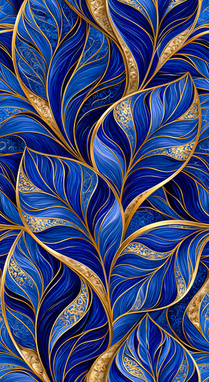 Blue Gold Botanical Leaves