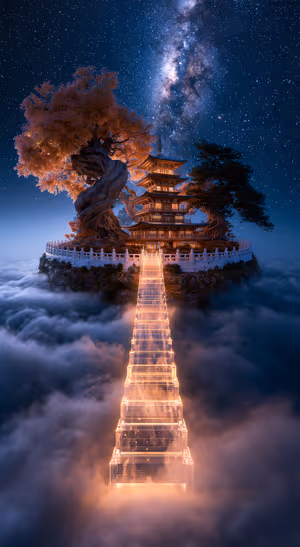Mystical Blue Pagoda — iPhone lock screen wallpaper