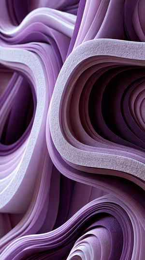 Sculptural paper folds centered on a lavender to purple background in layered abstract aesthetic, Ultra HD background.