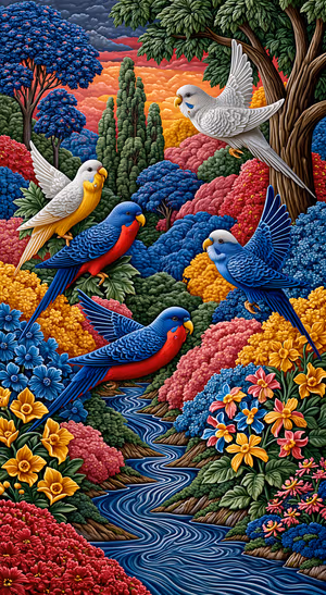 Colorful Parrot Garden — iPhone lock screen wallpaper