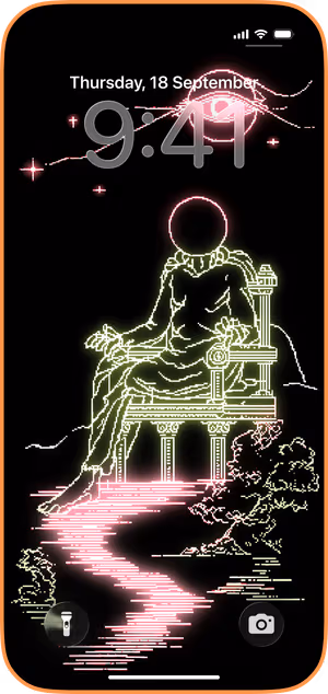 Wallpaper preview on iPhone 17 Pro Max running iOS 26 - Neon Throne