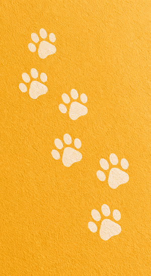 Minimalist paw print pattern on a yellow textured background in a cute aesthetic.
