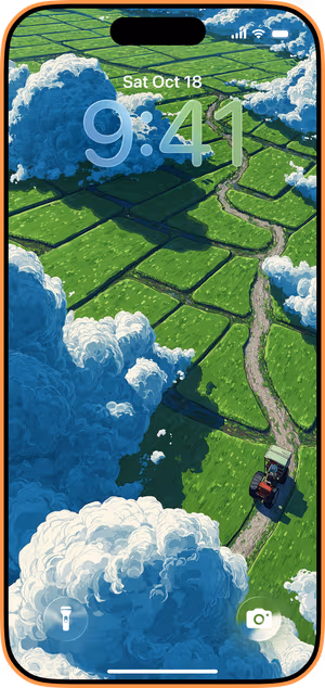 Wallpaper preview on iPhone 17 Pro Max running iOS 26 - Patchwork Farmland