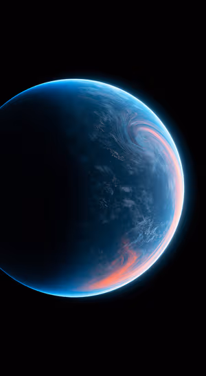 Cinematic planet centered on a blue background in cinematic space aesthetic.