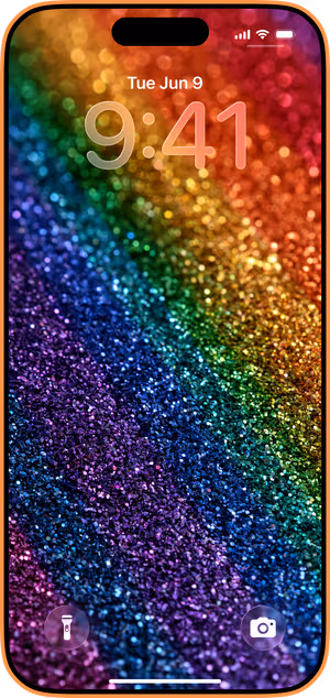 Wallpaper preview on iPhone 17 Pro Max running iOS 26 - Rainbow Glitter Spectrum