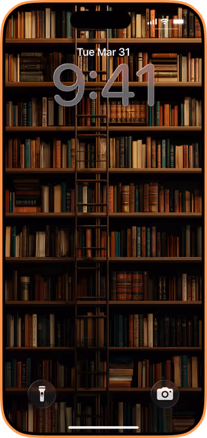 Wallpaper preview on iPhone 17 Pro Max running iOS 26 - Vintage Library Ladder