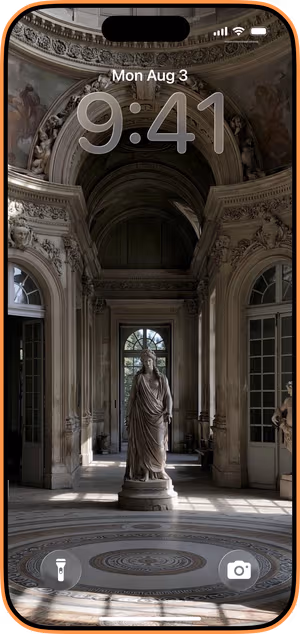 Wallpaper preview on iPhone 17 Pro Max running iOS 26 - Ornate Baroque Palace Interior
