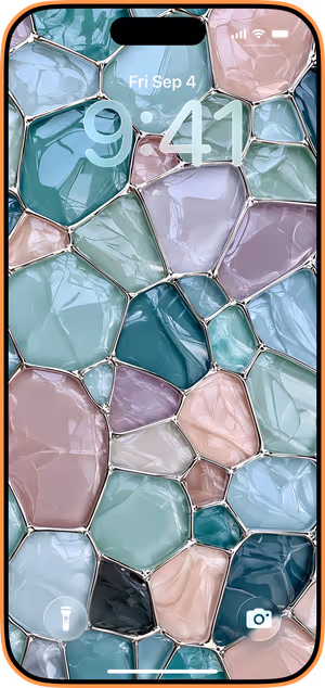 Wallpaper preview on iPhone 17 Pro Max running iOS 26 - Pastel Glass Mosaic