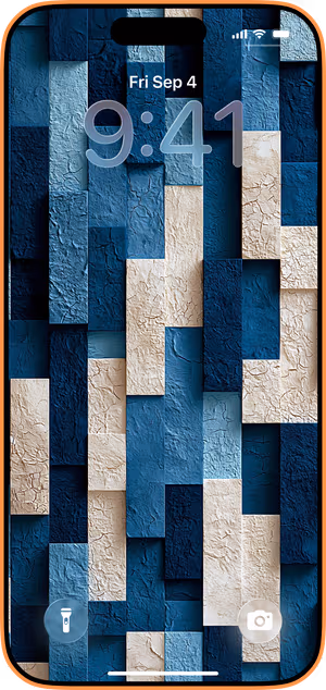 Wallpaper preview on iPhone 17 Pro Max running iOS 26 - Blue Cream Textured Blocks