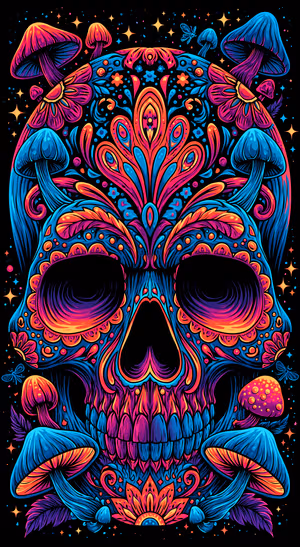 Neon Psychedelic Sugar Skull — iPhone lock screen wallpaper