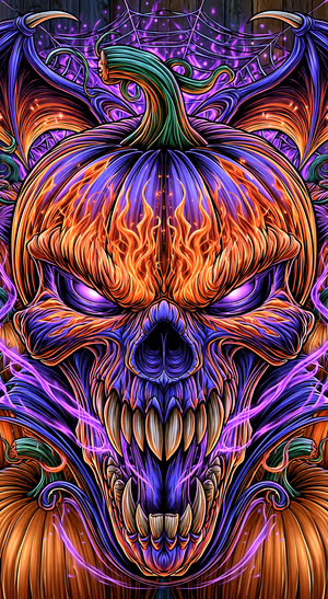 Neon Pumpkin Skull