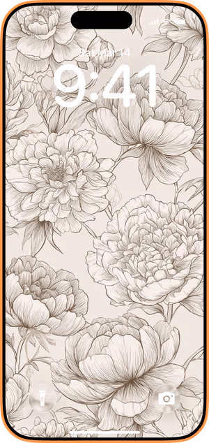 Wallpaper preview on iPhone 17 Pro Max running iOS 26 - Sepia Peony Linework