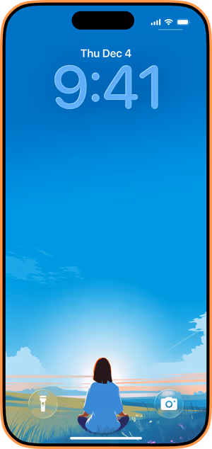 Wallpaper preview on iPhone 17 Pro Max running iOS 26 - Sunrise Meditation
