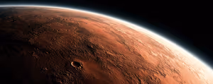 Wallpaper preview on iPhone 17 Pro Max running iOS 26 - Red Planet Horizon