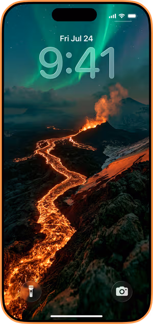 Wallpaper preview on iPhone 17 Pro Max running iOS 26 - Aurora Lava Flow