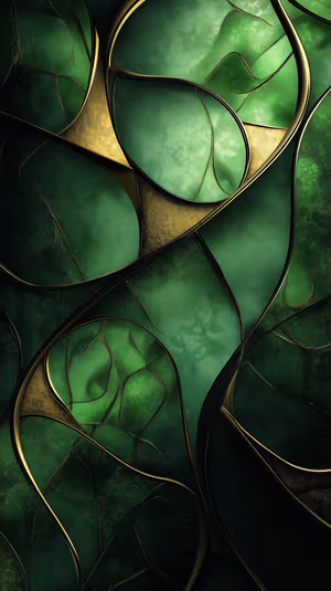 Luxury metallic abstract emerald and gold swirls centered on a dark green textured background ultra HD image.