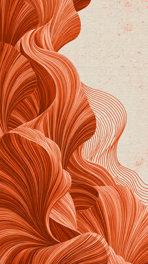 Abstract terracotta ribbon forms on a speckled cream paper background ultra HD iPhone background