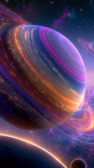 Neon Ringed Planet