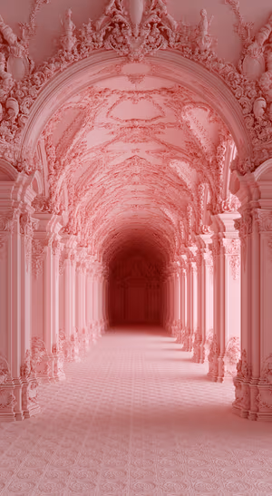 Pink Rococo Palace Corridor — iPhone lock screen wallpaper