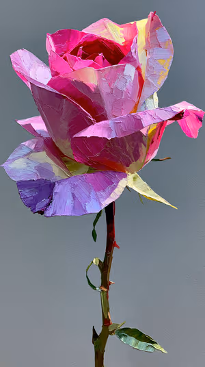 Impasto oil rose centered on a gray background with vivid pink, magenta and purple tones ultra HD 8K