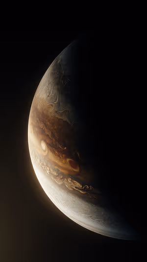 Astrophotography Jupiter centered on a golden space background in photoreal cosmic aesthetic, ultra HD 8K image.