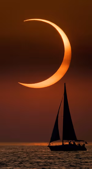 Crescent Moon Sailboat — iPhone lock screen wallpaper