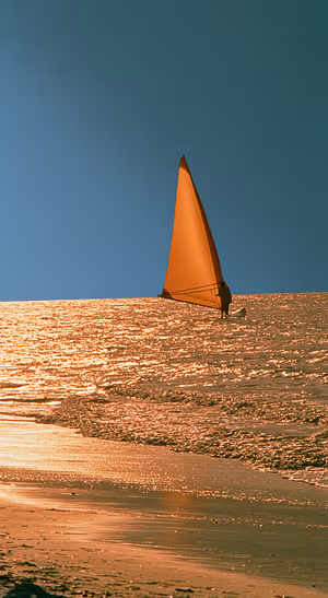 Golden Sailboat Ocean