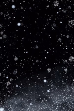 Minimalist snowfall centered on a deep black background with delicate white flakes in a high contrast winter aesthetic ultra hd 8K mobile background.