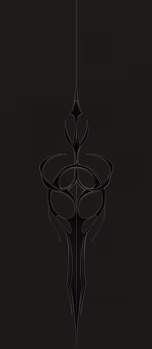 Monoline abstract spear emblem centered on a deep black background in a dark minimalist aesthetic