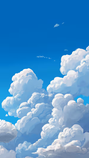Painterly cumulus clouds centered on a deep blue background in a soft, dreamy aesthetic ultra HD 8K image.