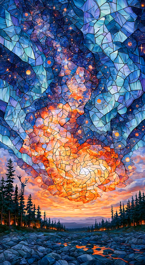 Stained Glass Galaxy Landscape — iPhone lock screen wallpaper