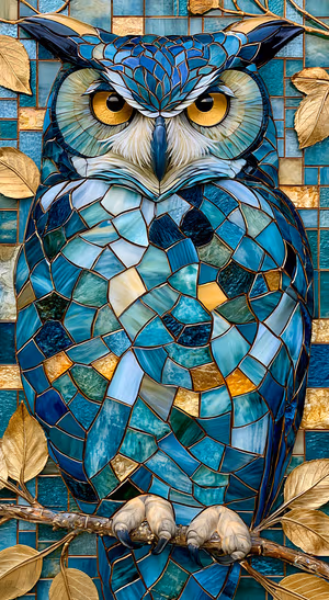 Stained Glass Owl Mosaic — iPhone lock screen wallpaper