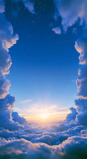 Dreamy starry cloudscape centered on a blue background in celestial aesthetic.